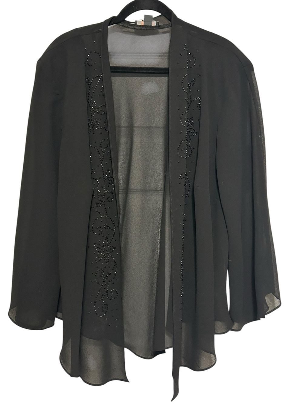 Vintage Dressbarn Woman Collection Black Beaded Sheer Open Front Jacket Size 22W